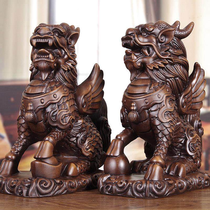 实木雕麒麟摆件公母一对中式玄关酒柜客厅招财镇宅送子手工艺礼品,家居饰品,装饰摆件,淘宝优惠券,粉丝福利购,淘宝优惠卷