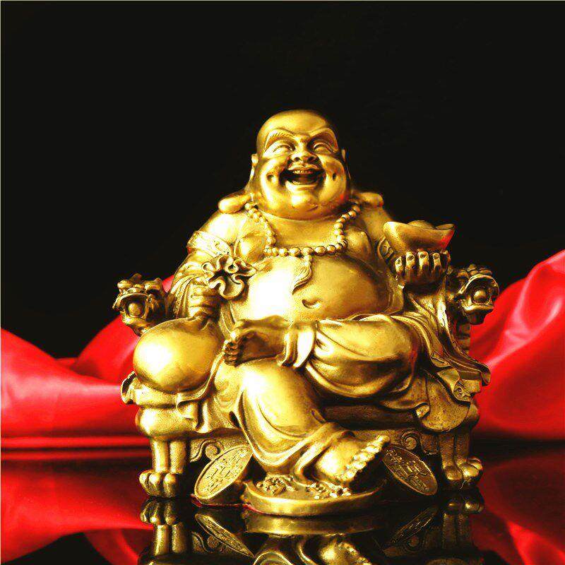纯铜弥勒佛汽车载摆件和气生财大肚笑佛像客厅店铺装饰工艺礼品摆