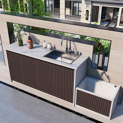 户外庭院洗手台盆一体室外露台铝合金岩板操作台花园水池槽拖把池