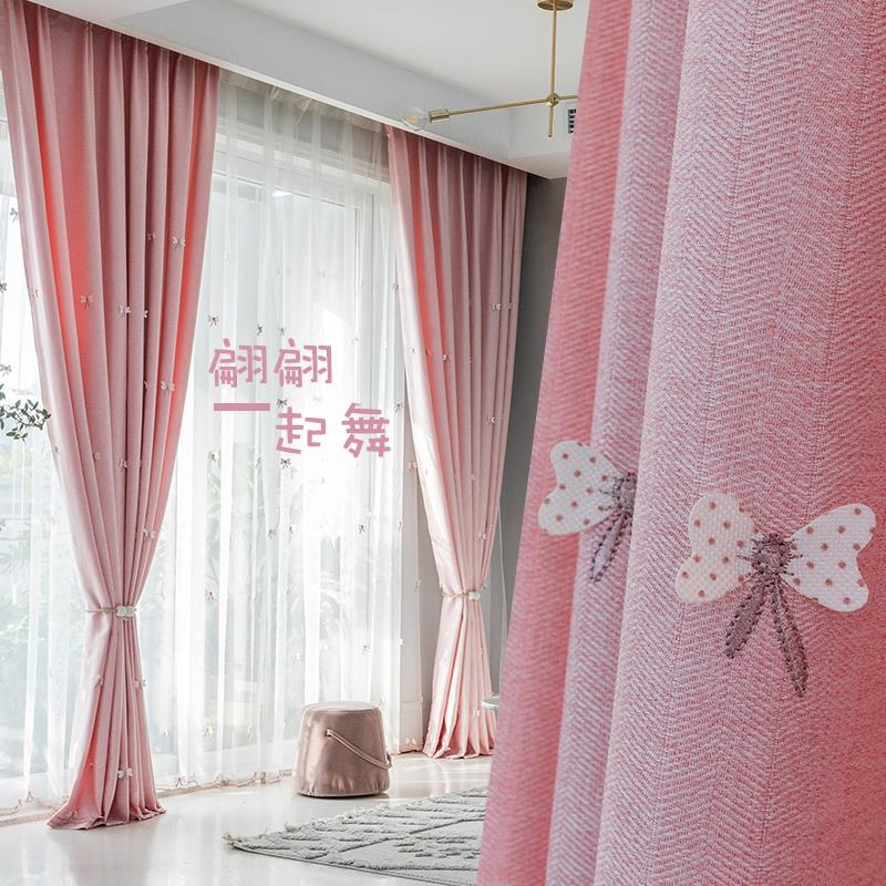 少女公主风ins北欧风女孩卡通粉色卡哇伊卧室飘窗儿童房窗帘遮光