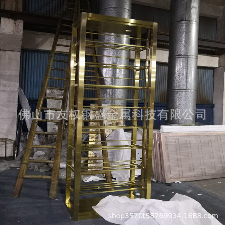 定制304拉丝钛金抗指纹不锈钢酒架 土豪金不锈钢会所酒柜