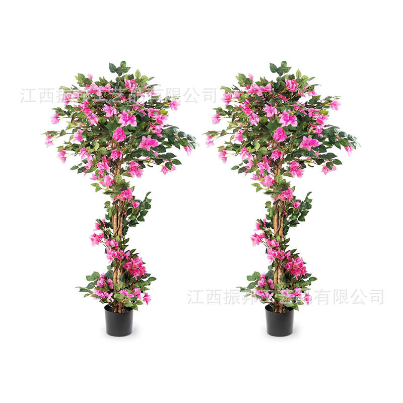 跨境仿真植物三角梅花树客厅阳台橱窗造景装饰黑色圆盆底座工艺品