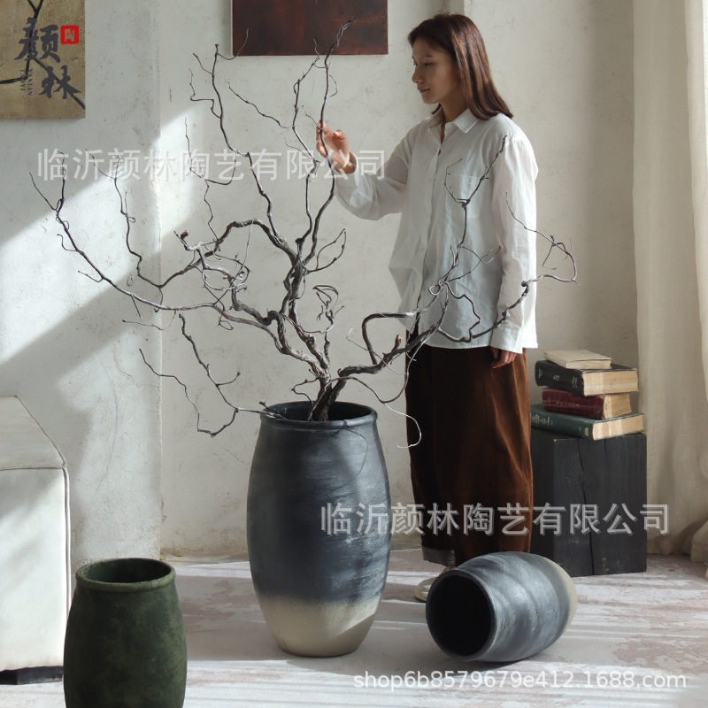 复古创意大号落地水泥花盆花瓶客厅花园商场装饰绿植盆
