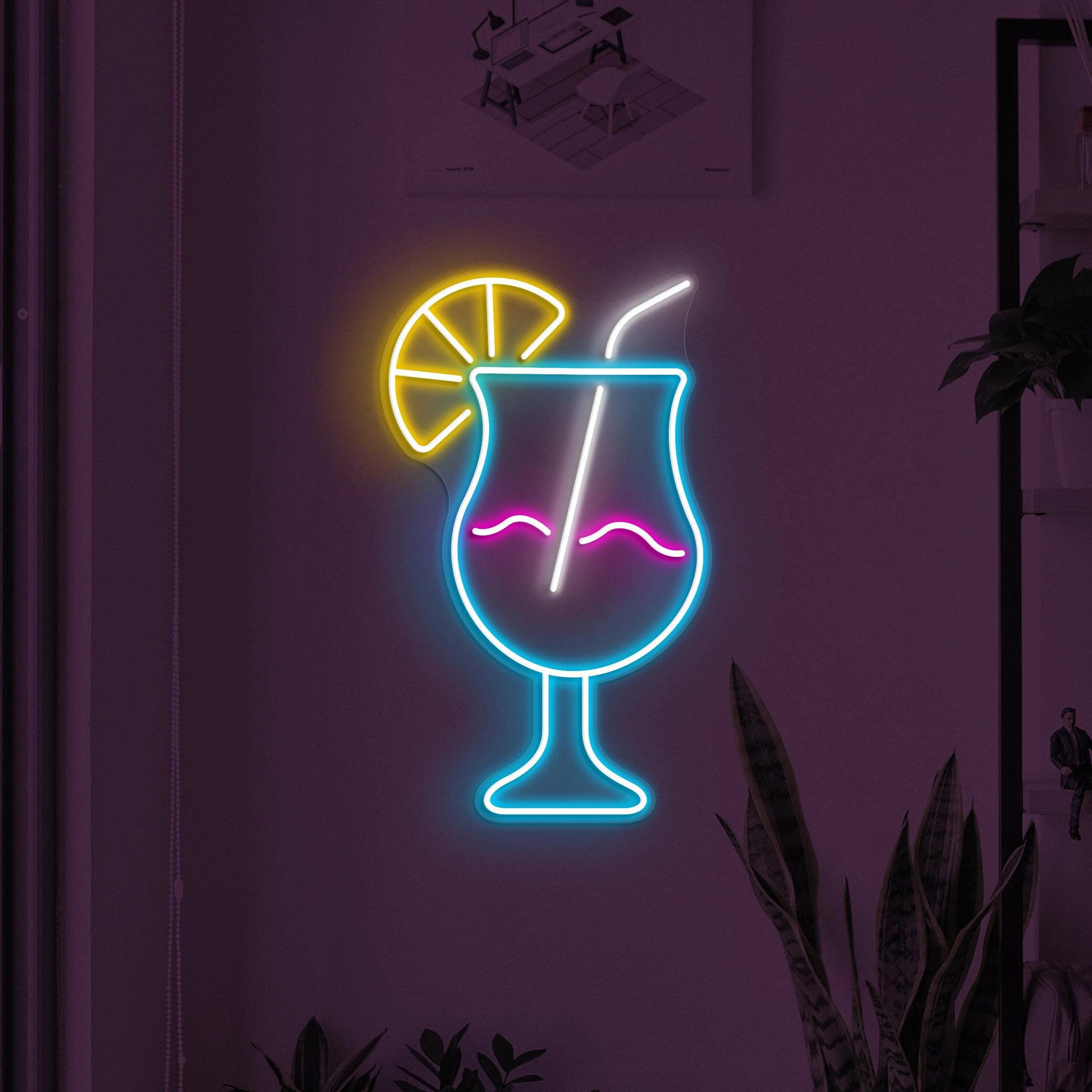 鸡尾酒LED霓虹灯网红卧室房间布置背板彩灯酒吧氛围灯挂墙创意装