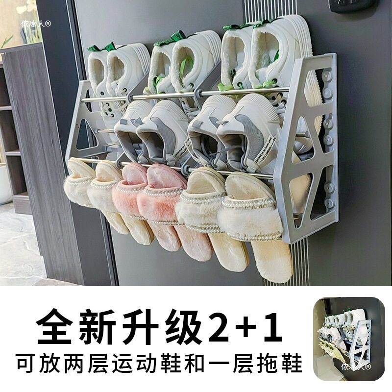门上收纳磁吸鞋架家用小户型壁挂式门后容量免钉简易门口鞋HC