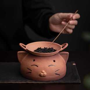 日式 粗陶家用蜡烛烤茶炉 陶瓷焙茶炉醒茶器提香暖茶台器具套装