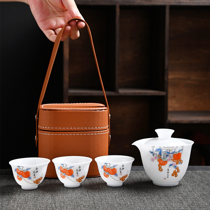 冰种旅行茶具套装户外便携随身携带茶具白瓷泡茶壶快客杯一壶三杯