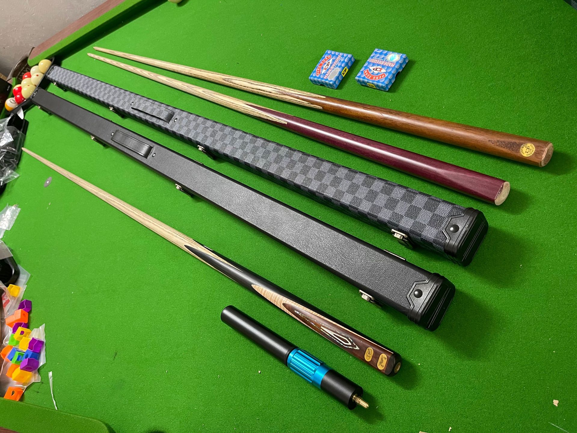 台球外贸用品 PU皮革单节单槽通杆盒1P 单支单槽英式黑八台球杆合