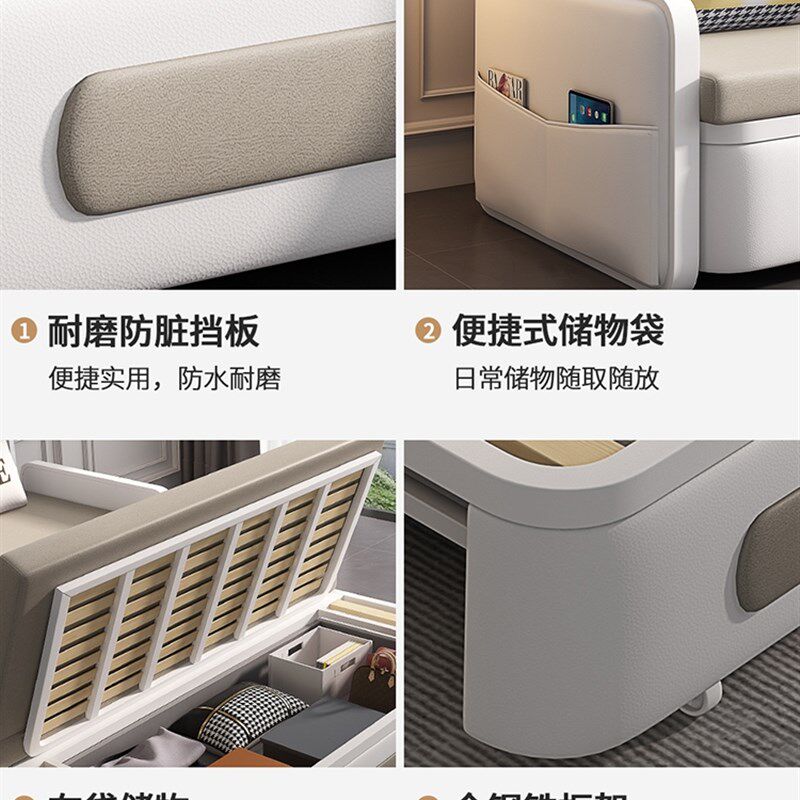 新款沙发床折叠两用多功能小户型阳台实木科技布储物伸缩 经济型