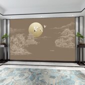 中式 饰壁画大气电视背景墙壁纸茶厅饭店包厢墙布 意境山水办公室装