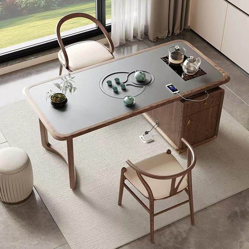 新中式实木茶桌家用客厅岩板茶台现代简约办公室茶室泡茶桌椅组合