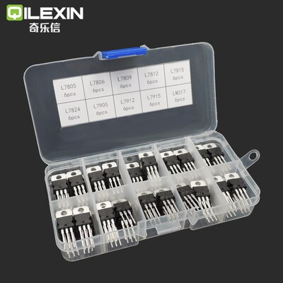 60个10种三端稳压管稳压器L7805-24/7905/LM317直插三极管盒套装
