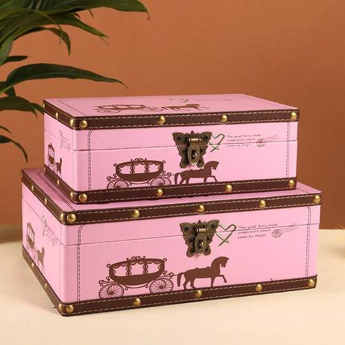 大号卡通盒子杂物收纳盒带锁家用文件证件隐私保险储物木盒小箱子