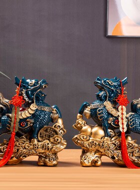 精选麒麟摆件一对招财貔貅风水麒麟客厅家居装饰品新中式办公室桌
