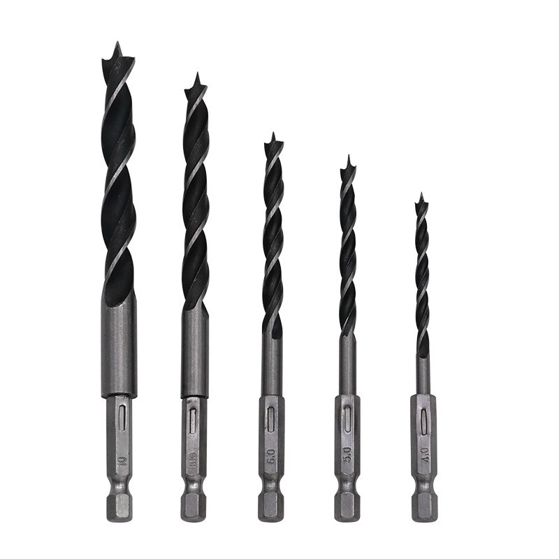 5件套六角柄三尖木工钻 4/5/6/8/10Hmm木工扩孔钻电动工具配件套