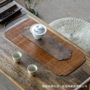 复古茶D席防水茶台垫高档布艺茶具配 竹编席面桌旗大漆主人席中式