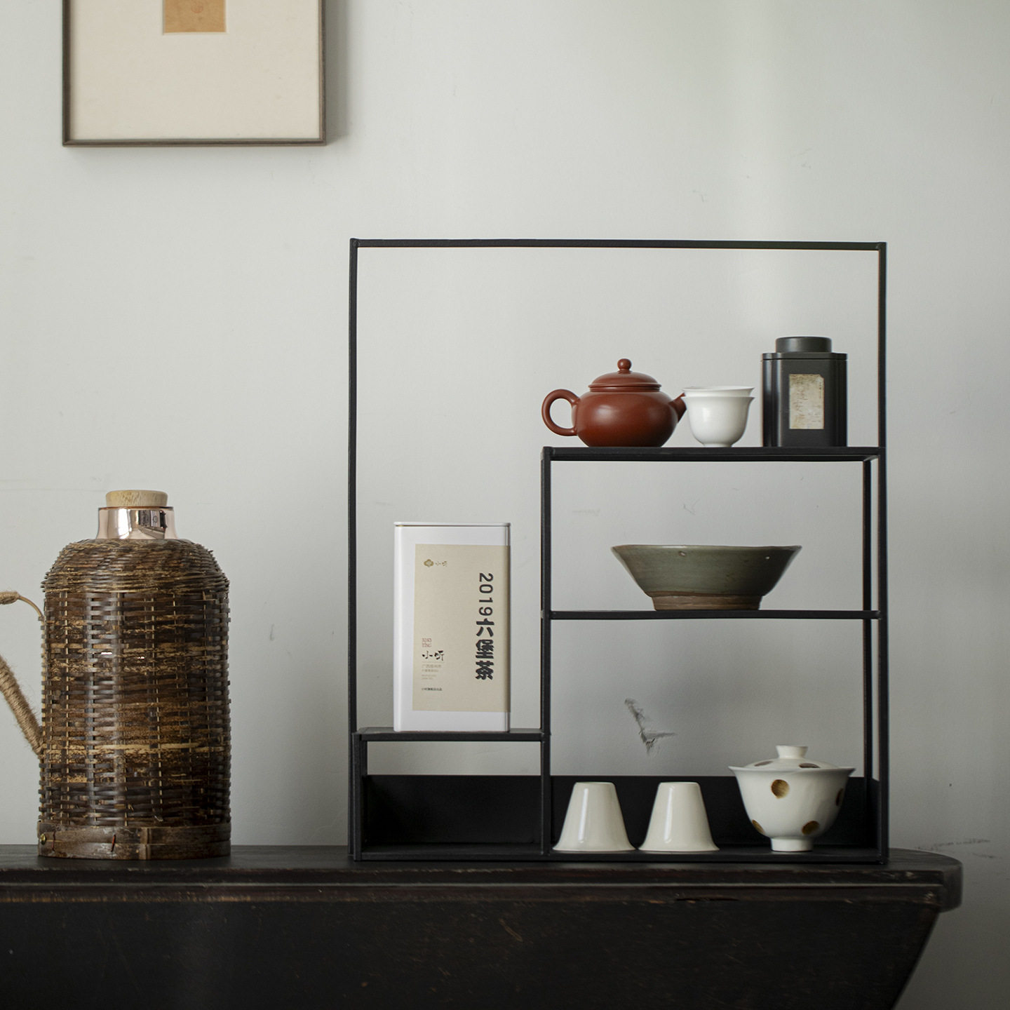 日式铁艺茶棚架茶室收纳架茶具架复古博古架展示架茶道配件