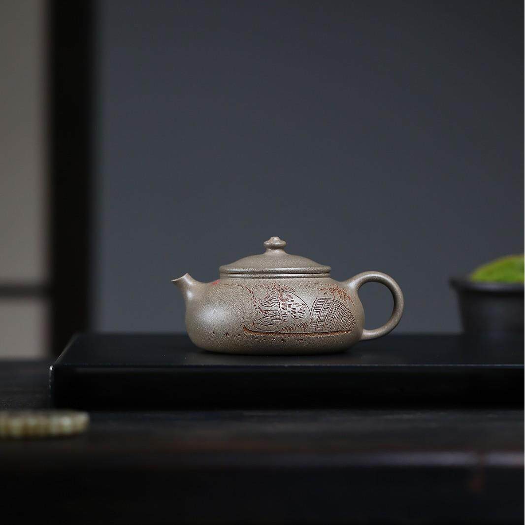 宜兴手工紫砂壶蟹壳高温青段泥寒江壶家用茶壶旅行茶具养生壶