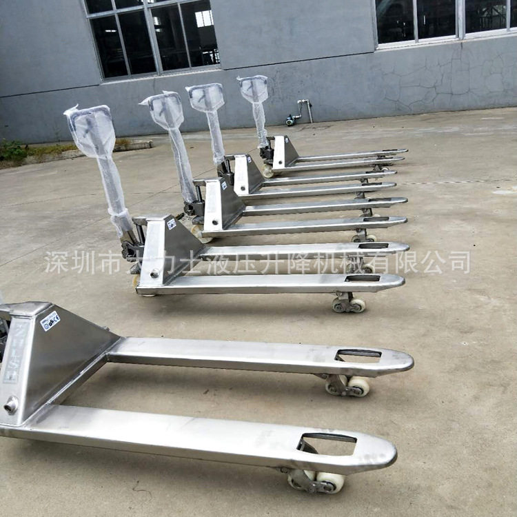 3吨5吨不锈钢手动搬运车镀锌液压叉车手拉托盘车防腐蚀地牛叉车称