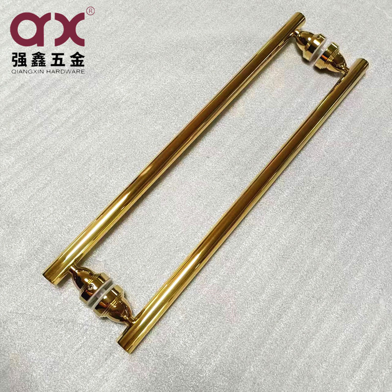 北欧风黄古铜色酒店别墅大堂实木门把手加厚金色不锈钢玻璃门拉手