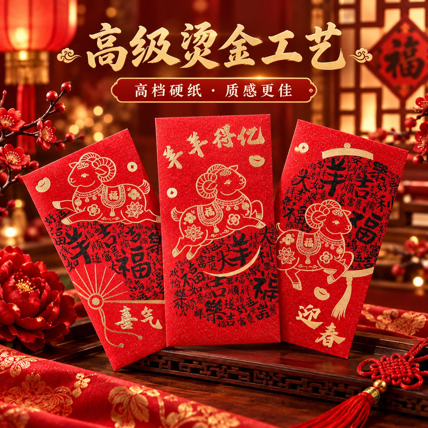 羊年烫金高档硬纸利是封