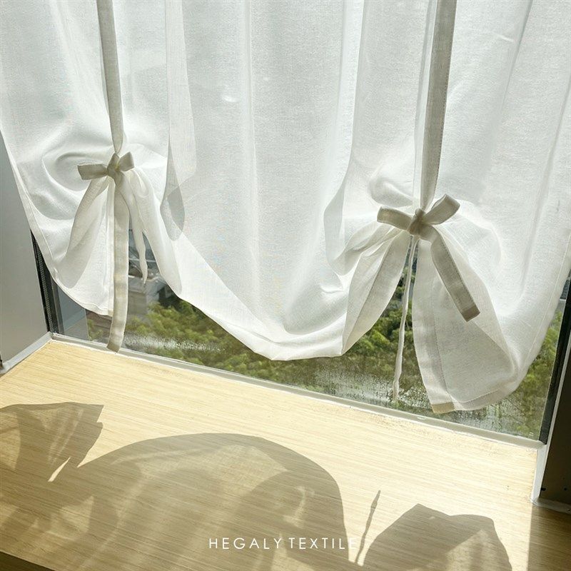 HEGALY 韩式复古咖啡帘提拉帘门帘气球帘白色窗纱法式隔断帘浪漫