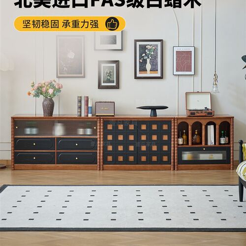 法式中古风覆古实木菲比电视柜客厅一体整墙组合柜中古风满墙书柜