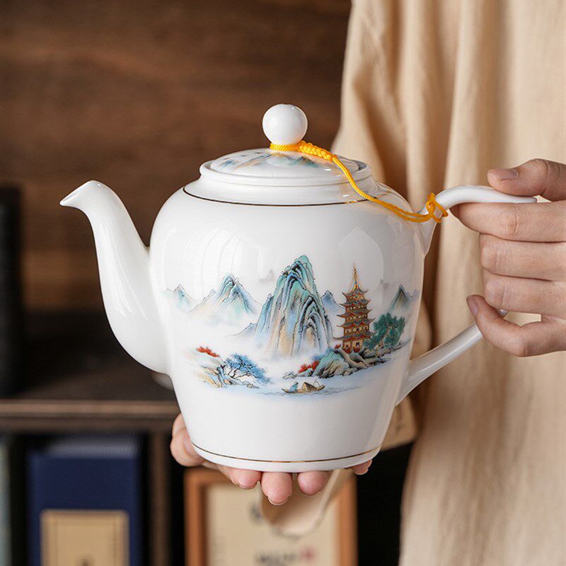 陶瓷泡茶壶带过滤内胆网大号容量家用饭店冲茶器单壶杯子茶具套装