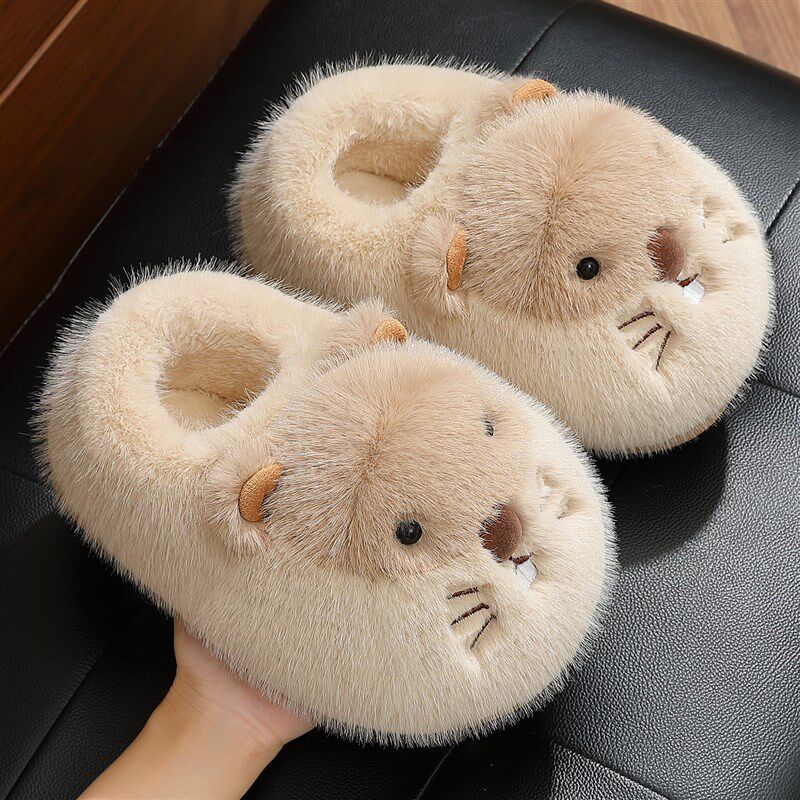 可爱土拨鼠儿童棉拖鞋男童冬季包跟2025新款室内家居保暖棉鞋女款