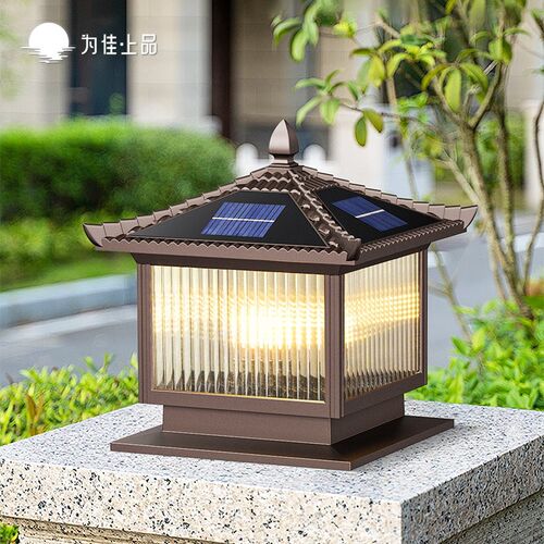 大门两侧柱子灯太阳能户外庭院别墅围墙柱头中式院子大门口门柱灯