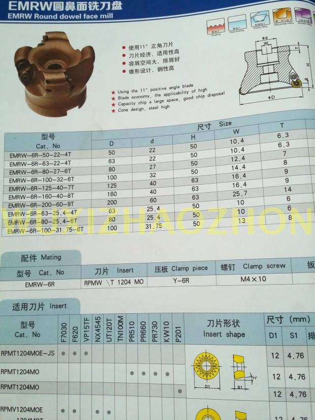 EMRW6R-50/63/80/100/125/160圆鼻面铣刀盘R6铣刀盘圆刀片盘刀