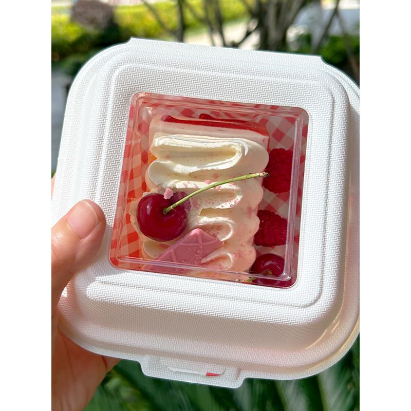 烤网红纸浆午餐盒窗切慕斯千层蛋糕包装盒甜点盒