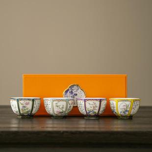 梅兰竹菊主人杯珐琅彩陶瓷功夫茶杯景德镇品茗杯陶瓷六角盏杯大号