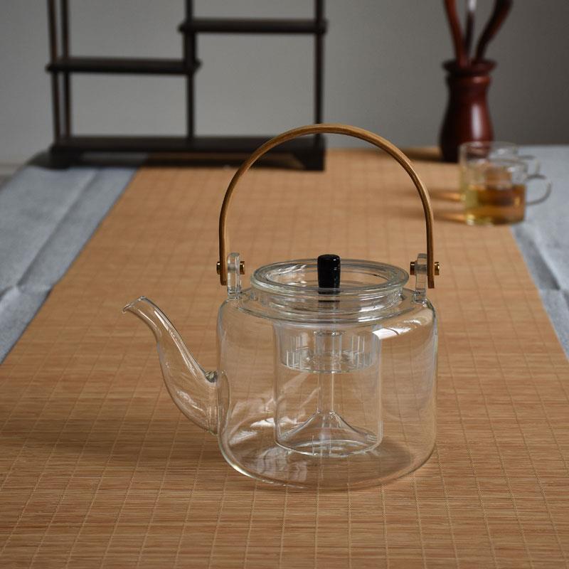 耐高温玻璃蒸煮茶壶家用泡茶壶竹把提梁壶大容量单壶黑晶炉煮茶器