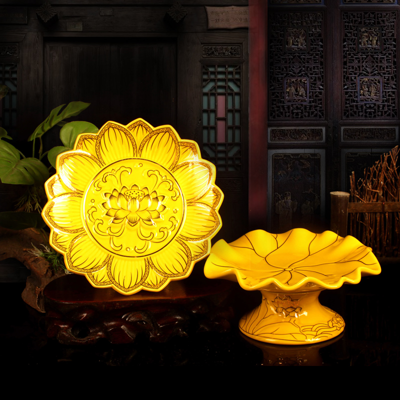 速发供盘陶瓷家用佛前贡品水果盘高脚莲花室内上供佛果盘供奉用品