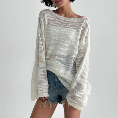 慵懒性感气质宽松一字领针织衫