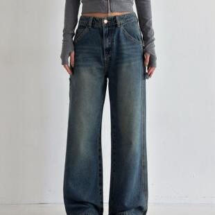 新款美式复古多口袋工装裤女欧美宽松直筒百搭休闲长裤子