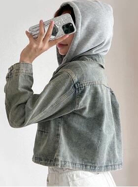 city牛仔外套女2025年秋韩版新款长袖连帽夹克百搭短款上衣松弛感