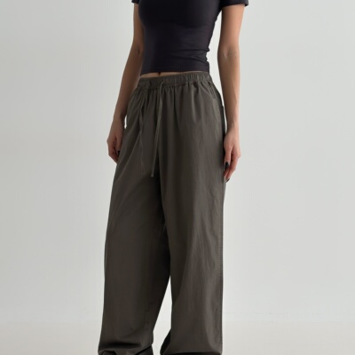 EGG WANG 美式高街运动裤阔腿裤抽绳松紧腰休闲裤垂感冲锋裤伞兵