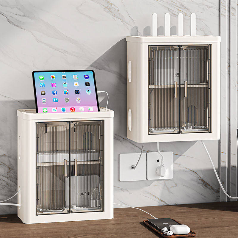 路由器收纳盒放置架线wifi机顶盒电视柜置物架插座电线整理神器