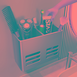 牙刷架子置物架漱口杯卫生间壁挂电动牙刷剃须刀梳子收纳筒可拆洗