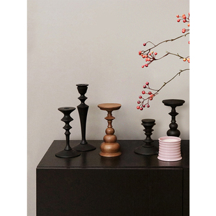 COLORHUNTER 实木烛台法式复古秋冬新年装饰蜡烛浪漫餐桌边柜摆件