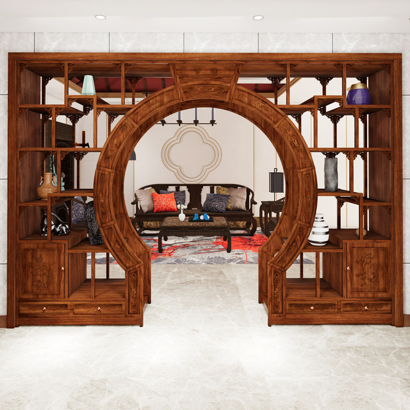 仿古家具月洞门多宝阁博古架中式实木隔断客厅置物架月亮门圆定制
