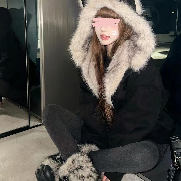 美式复古猫耳朵座山雕外套情侣