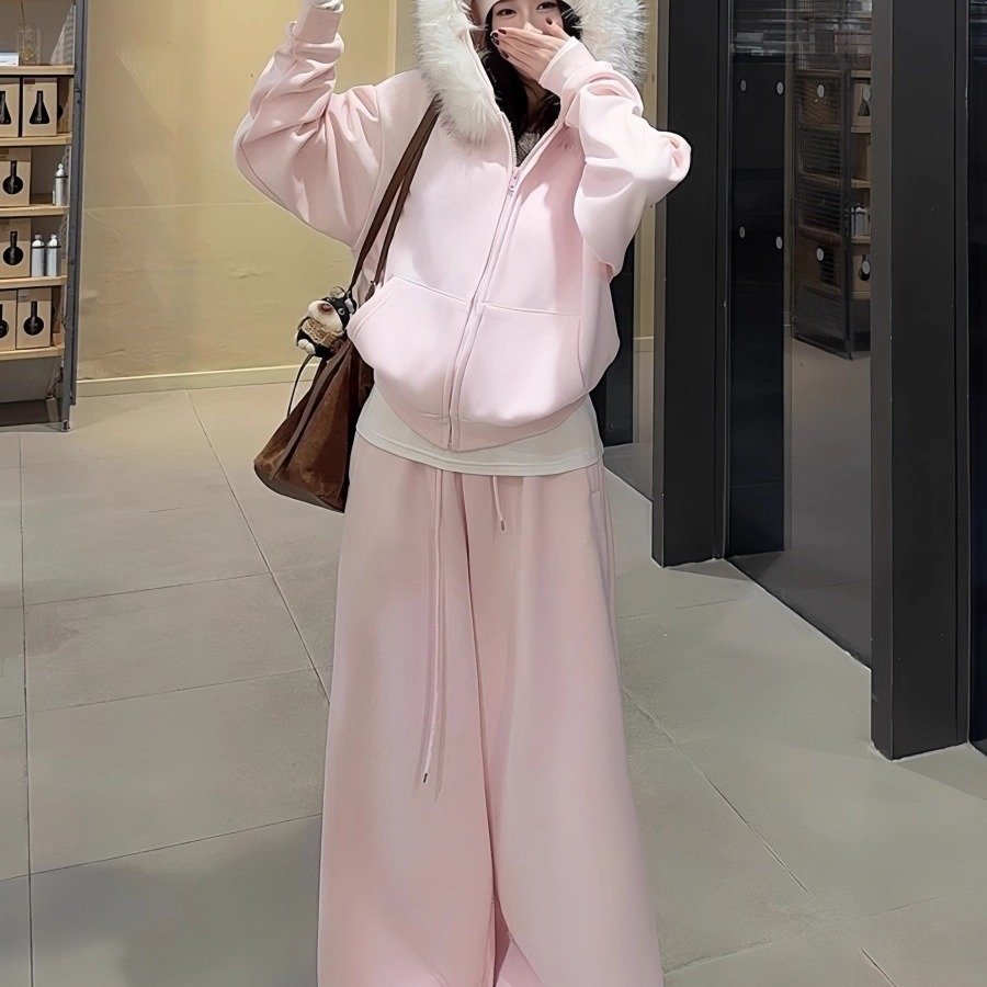 粉色加厚运动服套装休闲两件套