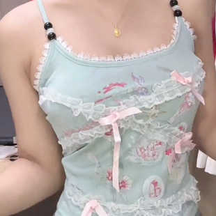 甜美设计感卡通吊带背心女夏季 收腰小上衣 辣妹穿搭无袖 纯欲风修身