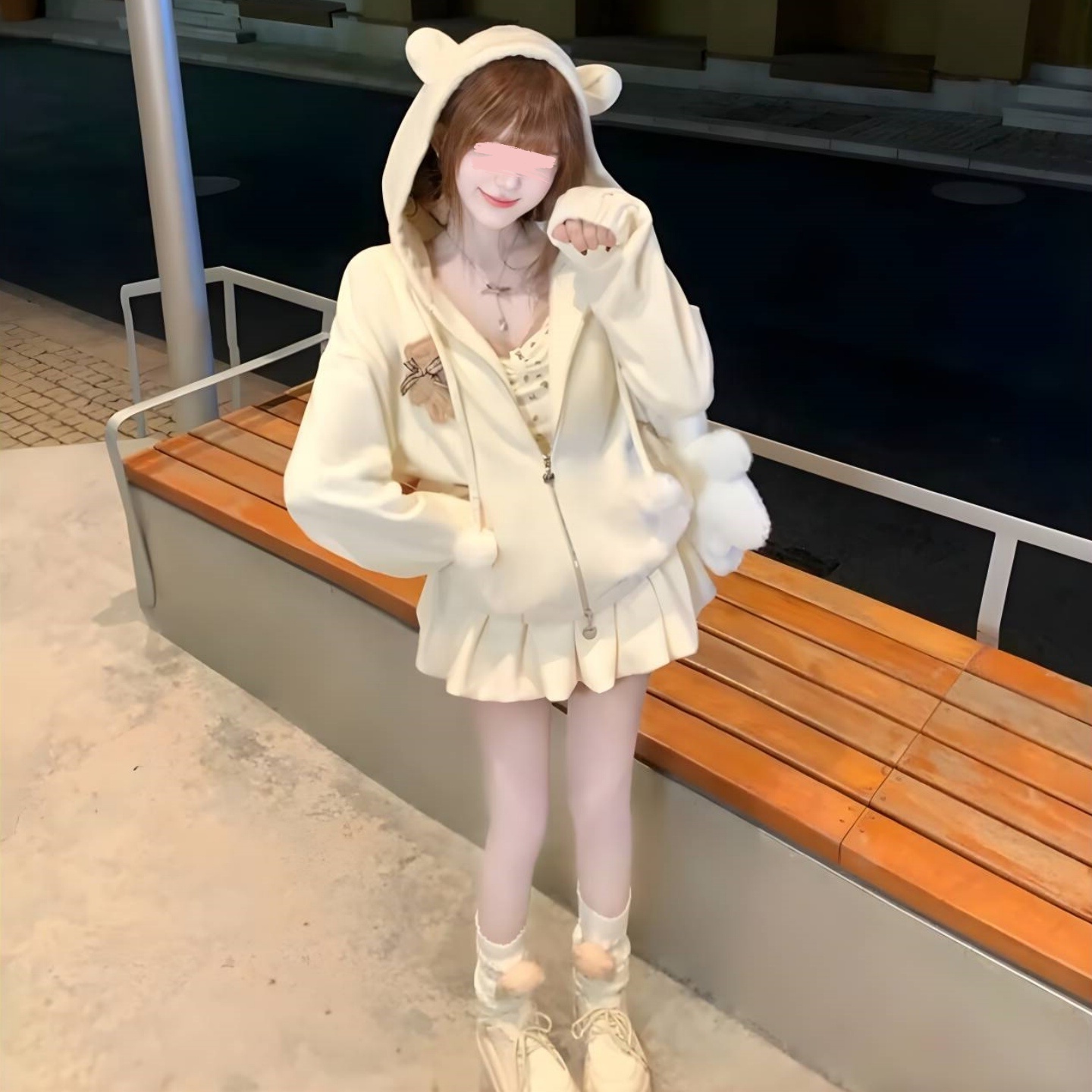 秋季宽松小众设计感连帽卫衣套装