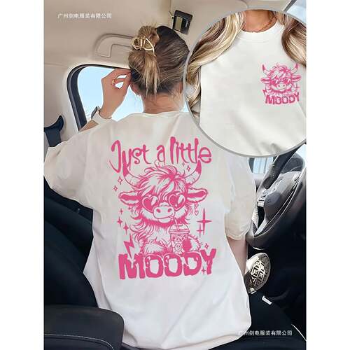 Women's Cute Highland Cow Letter Print Round Neck T-Shirt