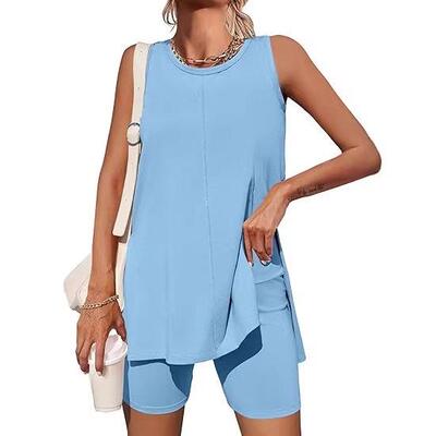 Danedvi Women's 2 Piece Sets Sleeveless High-Low Split Hem