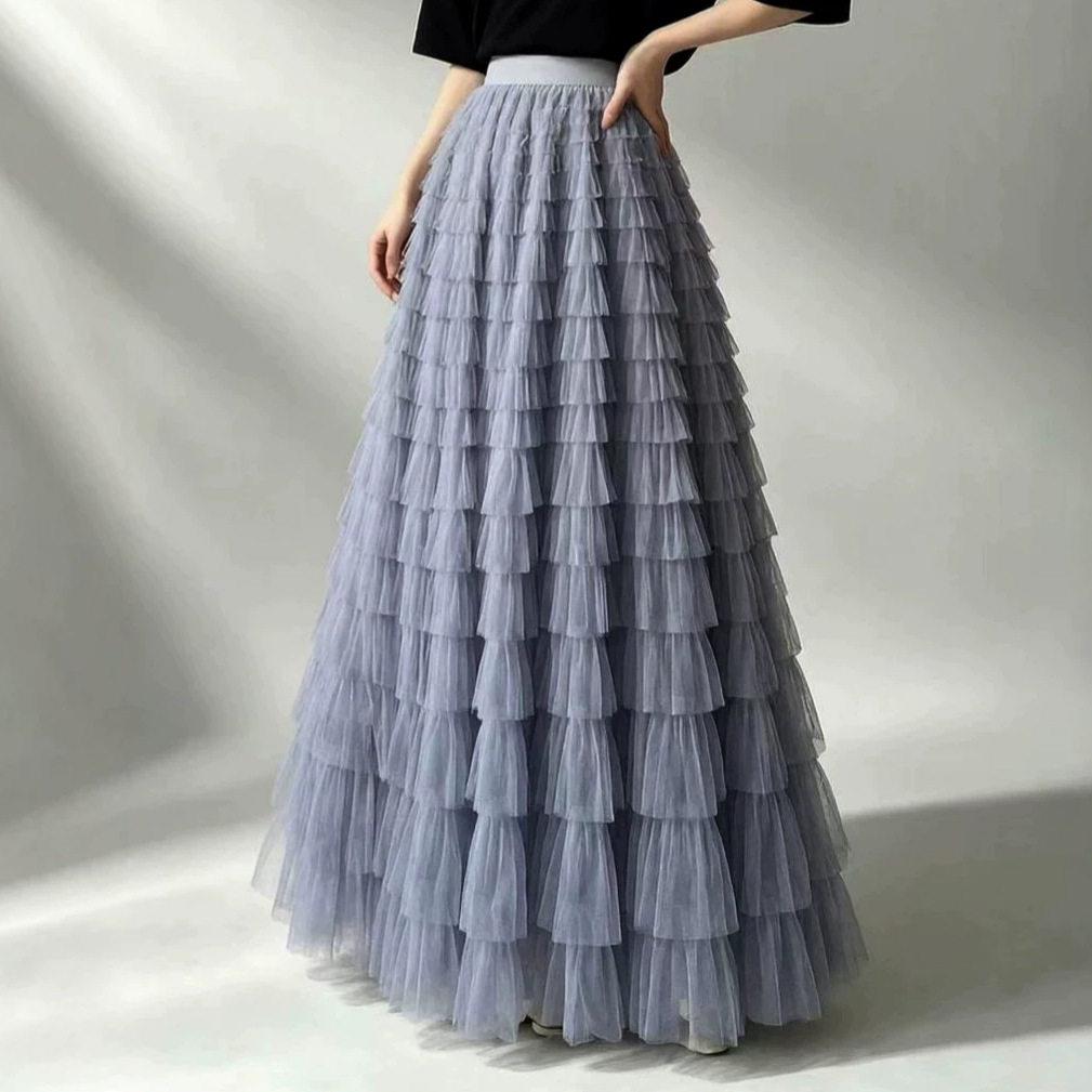 Women's Long Maxi Tulle Skirts A Line Ruffle High Waisted图片